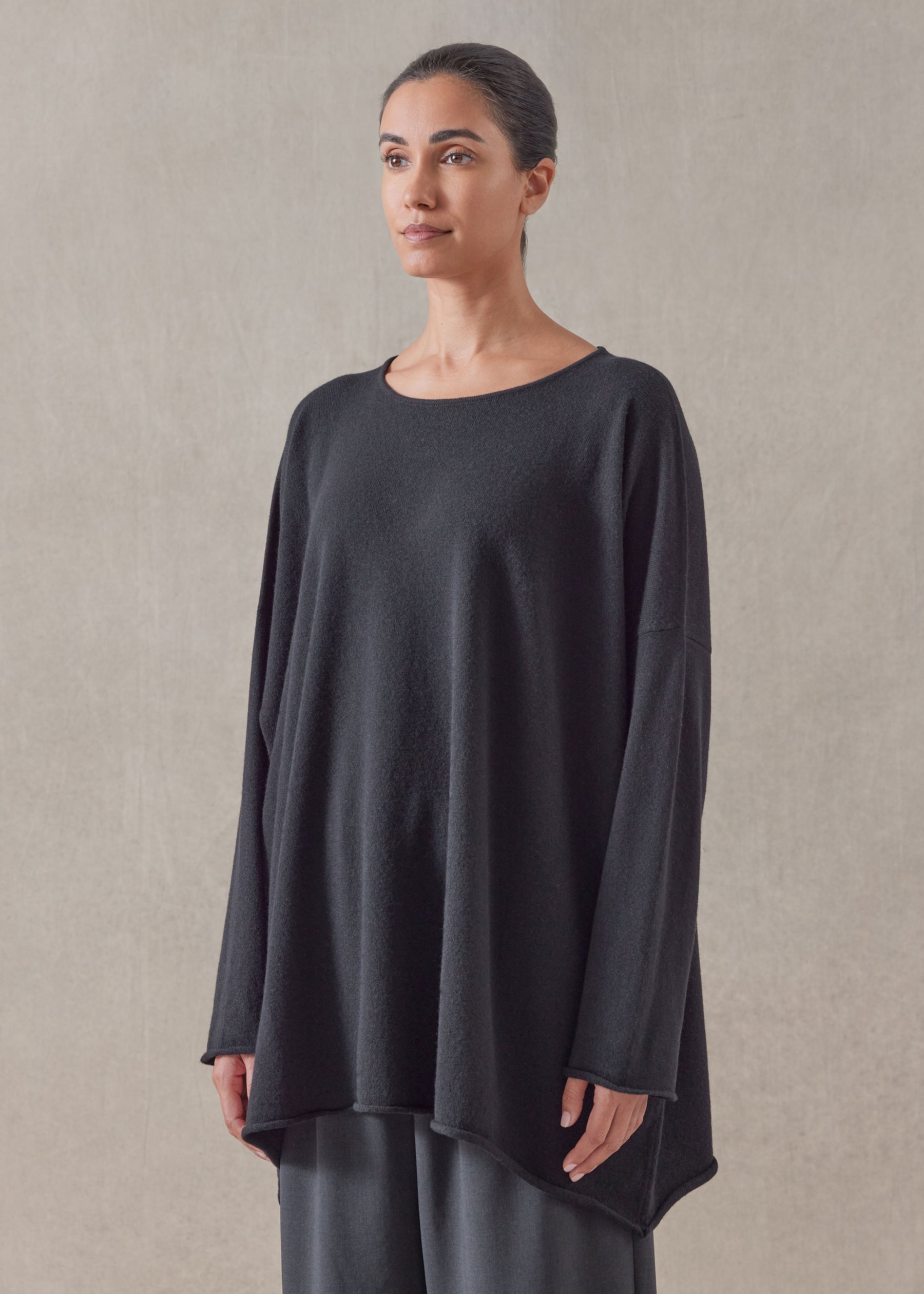 cashmere a-line bateau neck sweater - long