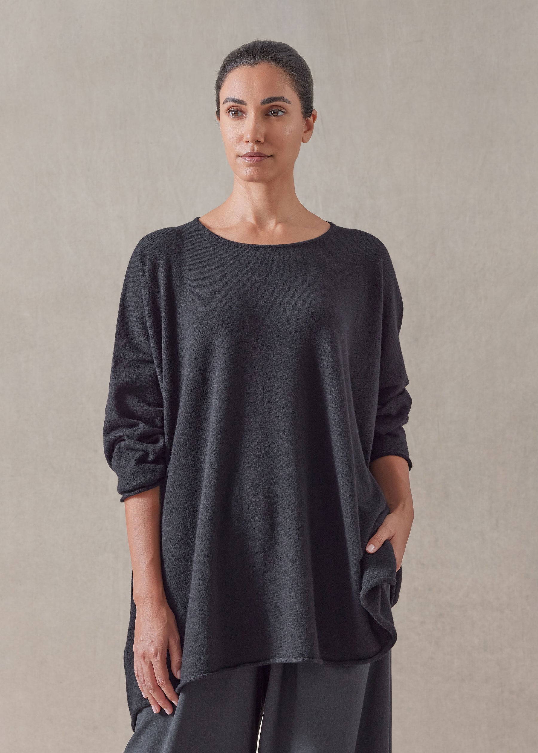 cashmere a-line bateau neck sweater - long