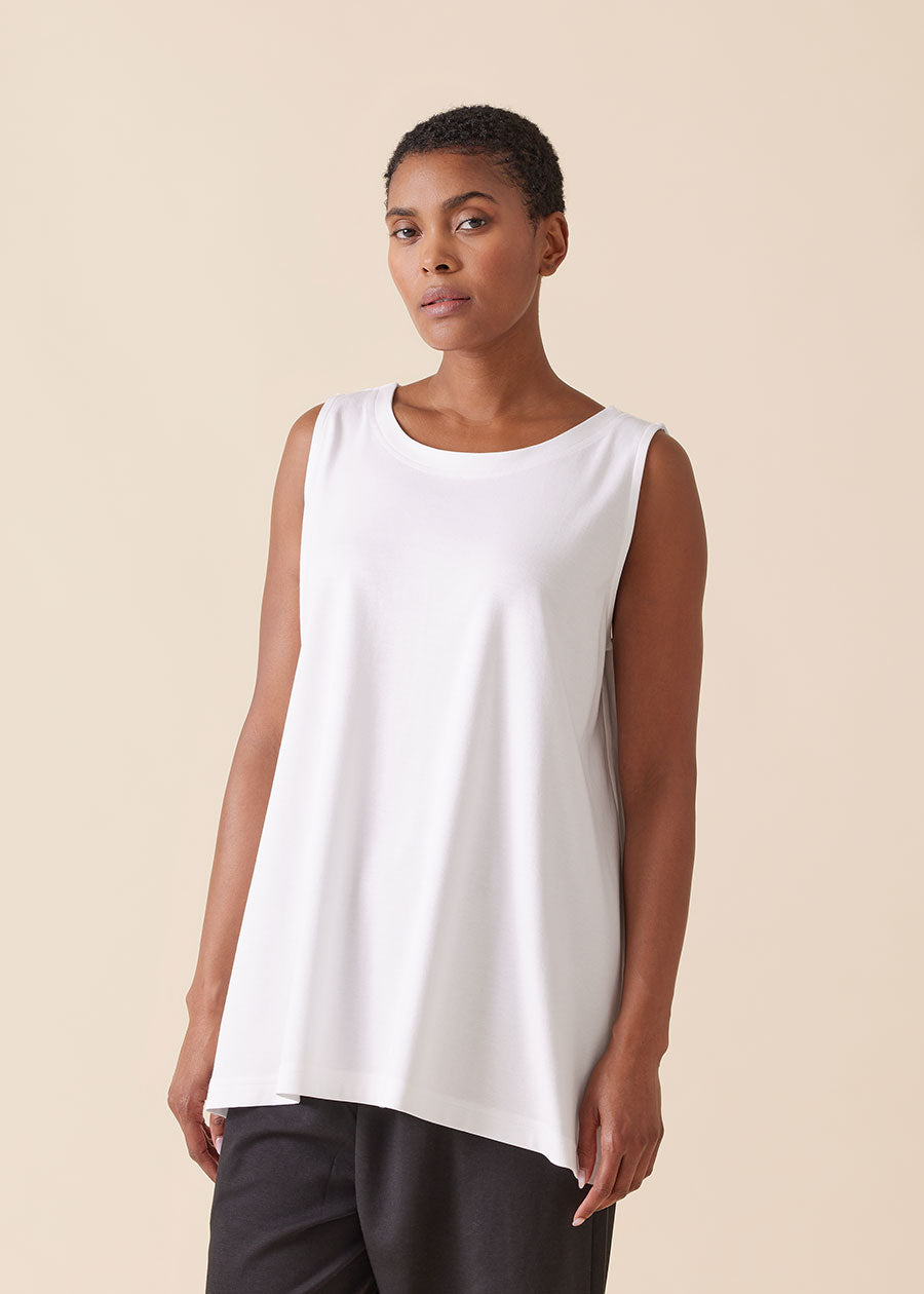 cotton jersey A-line round neck shell - long