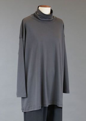 cotton jersey a-line long sleeve scrunch neck - long