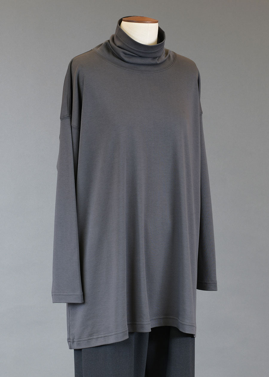 cotton jersey a-line long sleeve scrunch neck - long