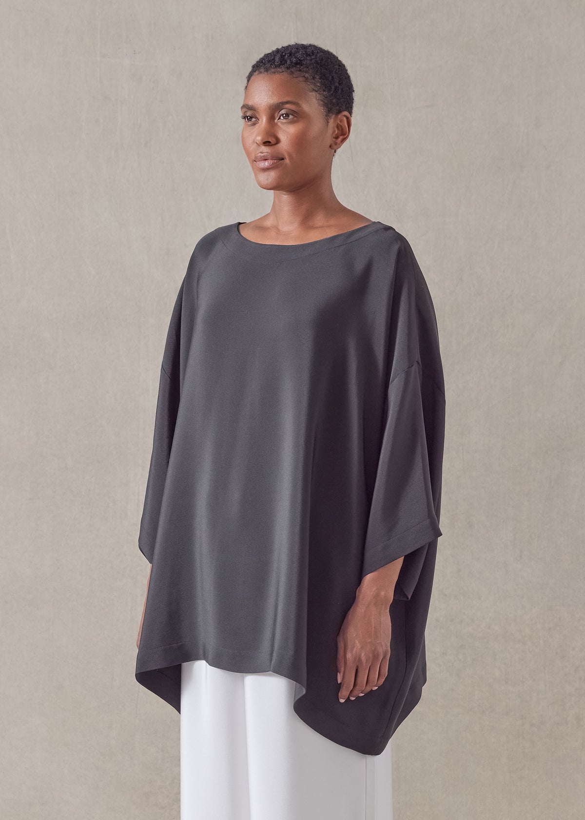 silk 3/4 sleeve bateau neck tunic - long