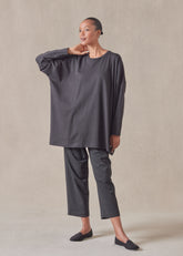 cotton jersey long sleeve round neck t-shirt - long