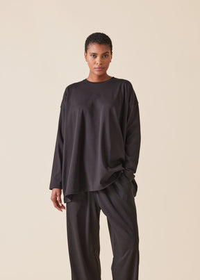 cotton jersey a-line long sleeve round neck - long