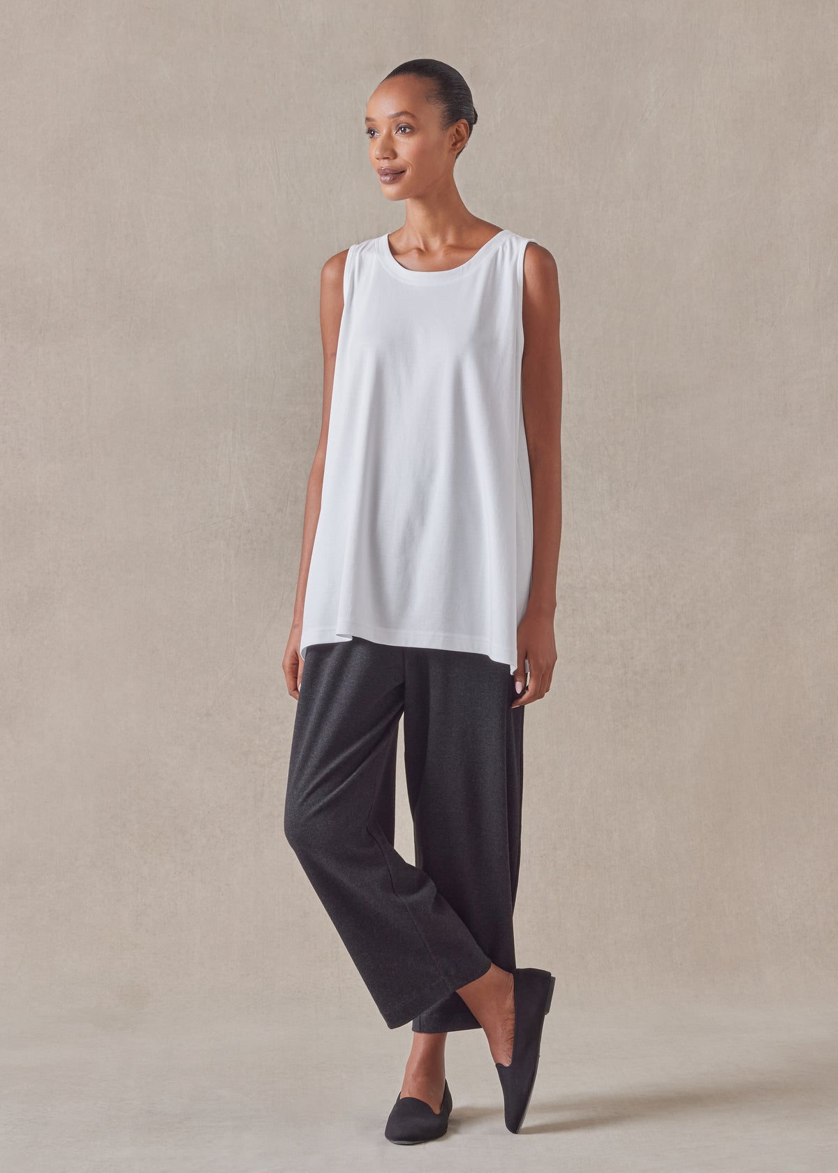 cotton jersey A-line round neck shell - long