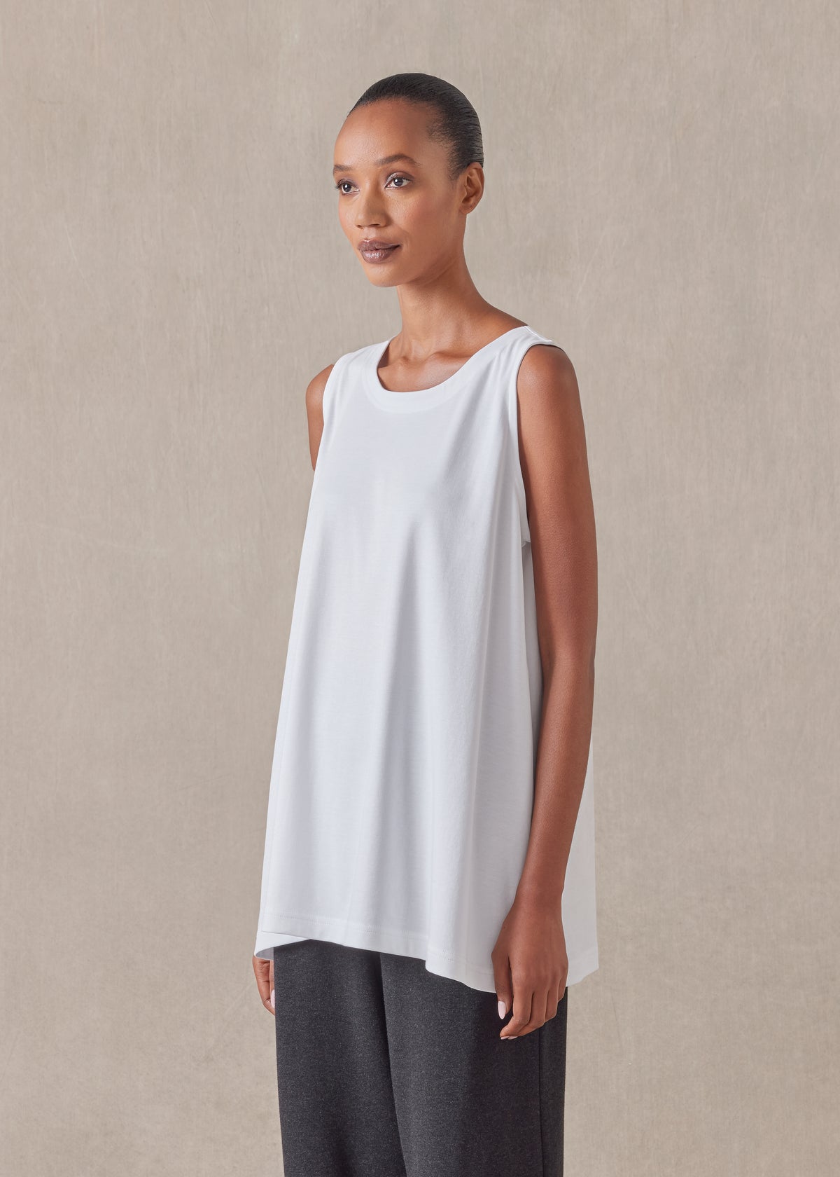 cotton jersey A-line round neck shell - long