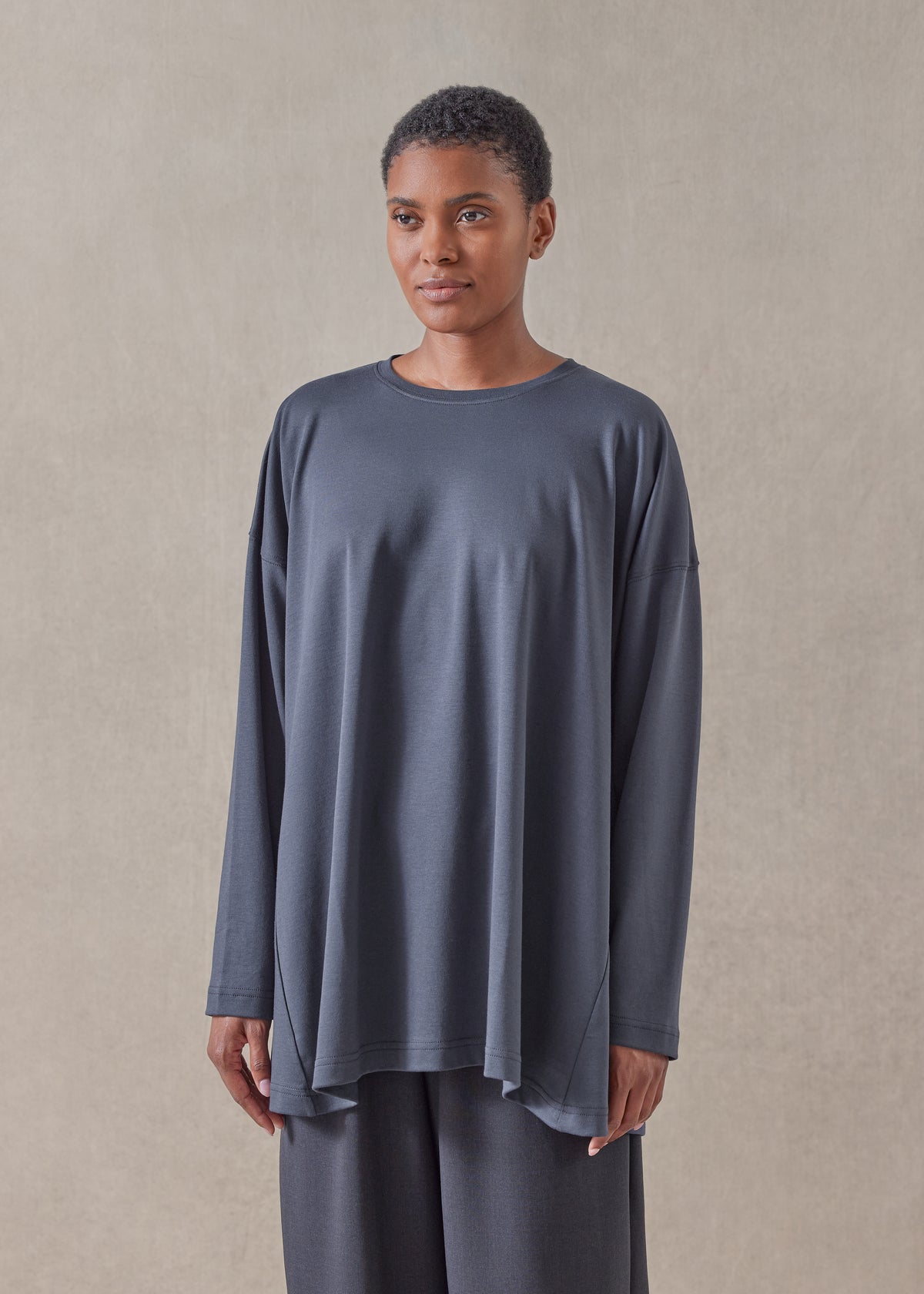 cotton jersey side panelled round neck t-shirt - mid plus