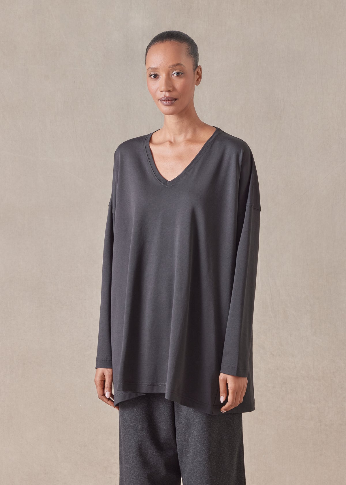 side panelled V neck t-shirt - long