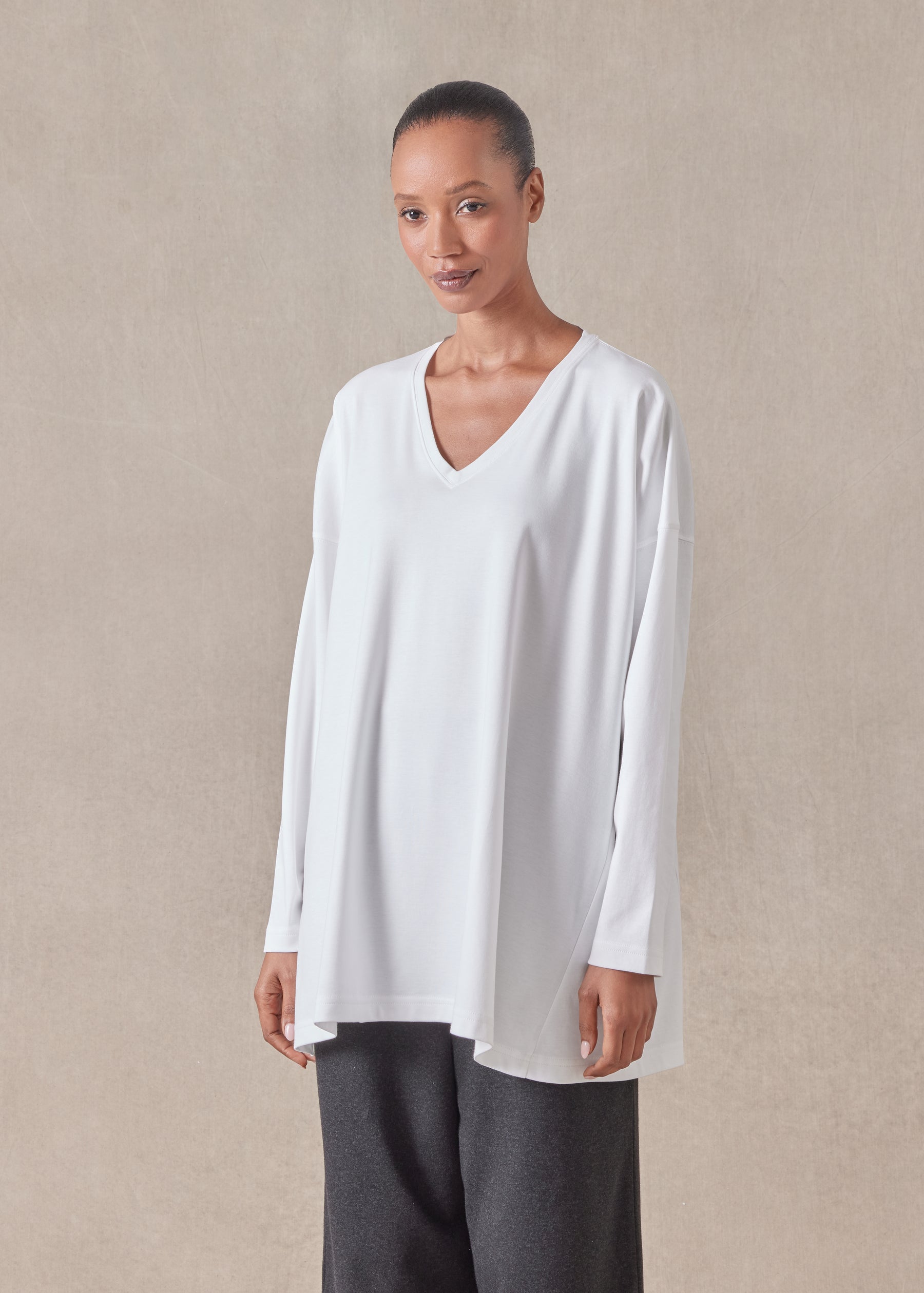 side panelled V neck t-shirt - long