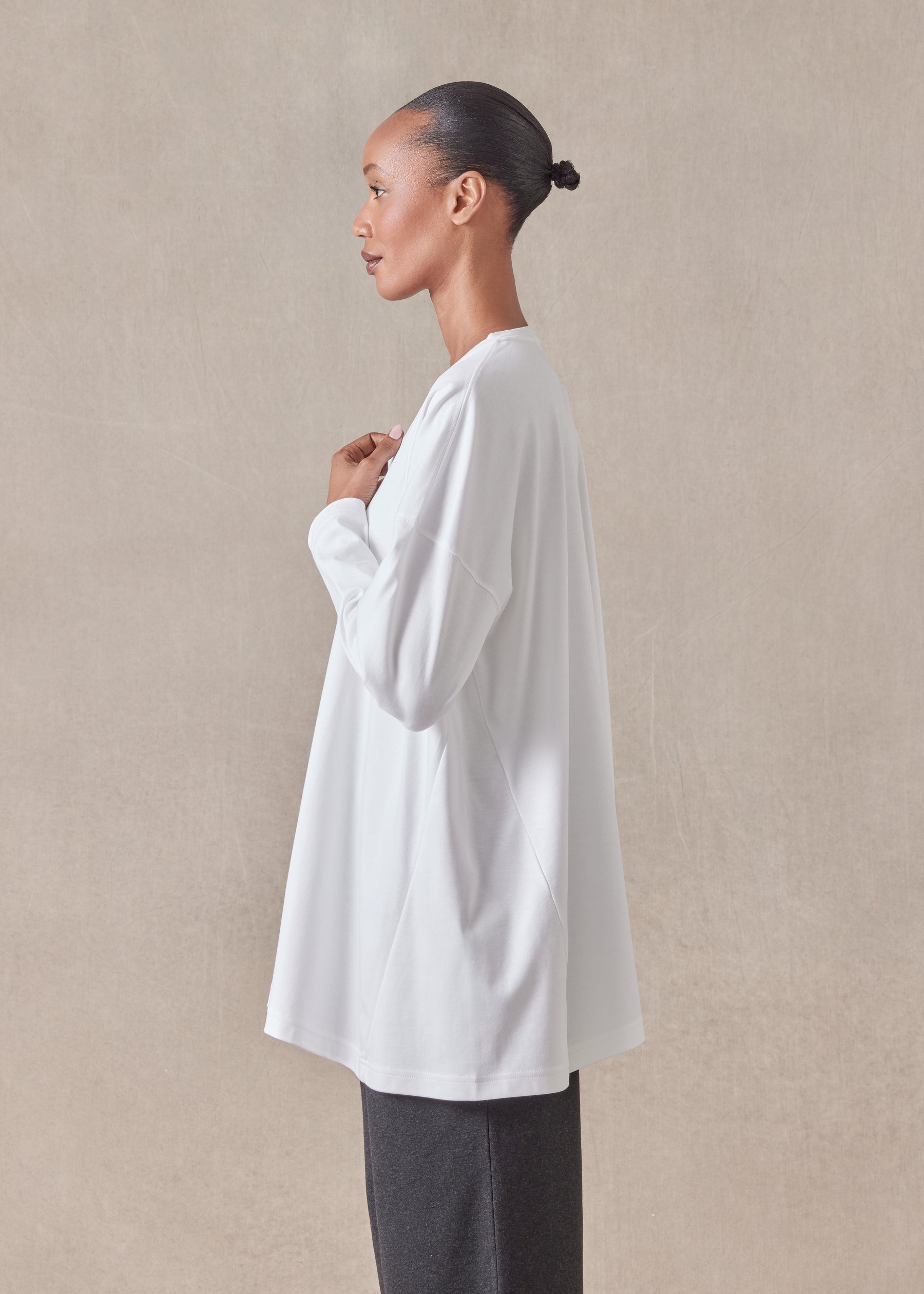 side panelled V neck t-shirt - long