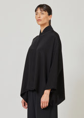 silk wide a-line shirt with chinese collar - mid plus