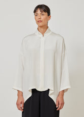 silk wide a-line shirt with chinese collar - mid plus