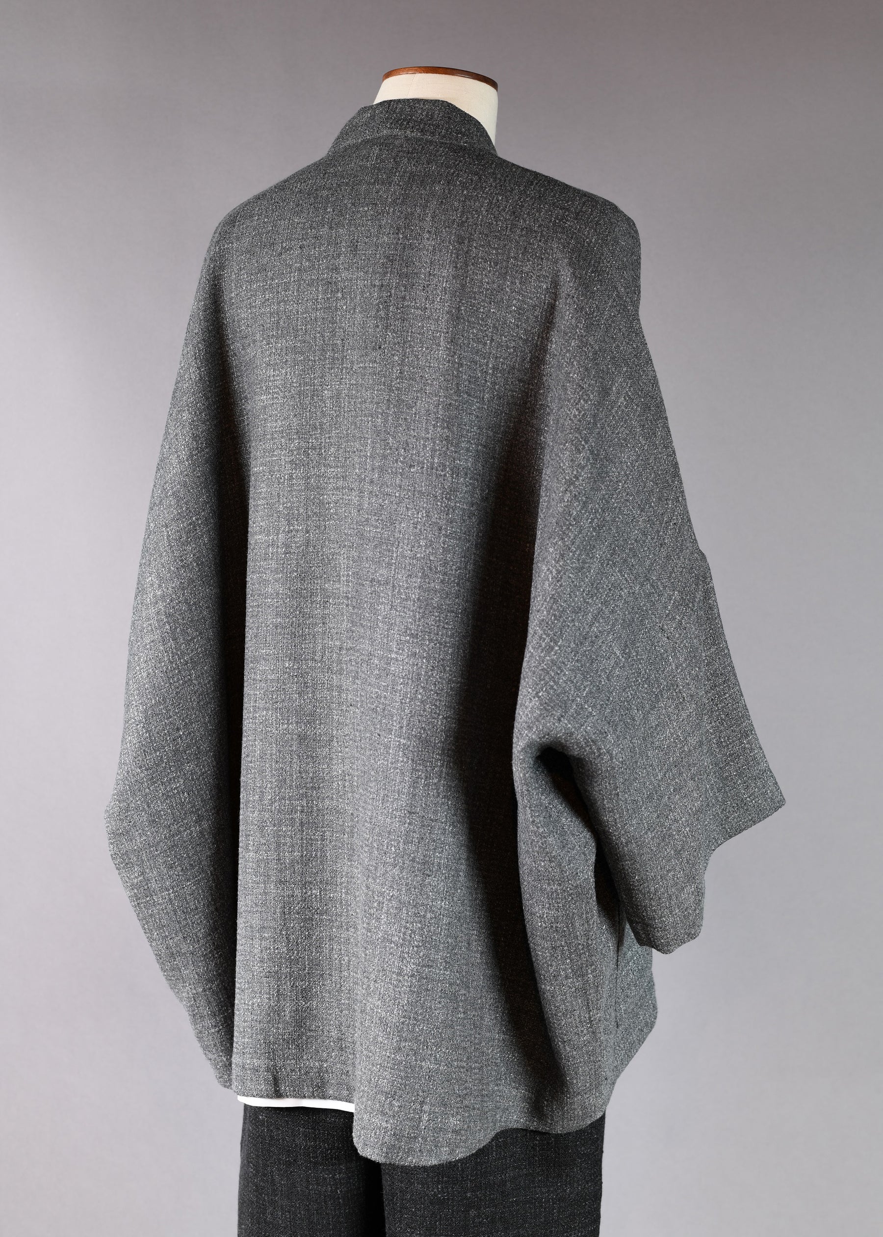 alpaca wool mix 3/4 sleeve sloped shoulder deep v-neck jacket - long