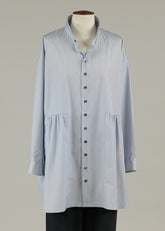 cotton double stand collar shirt with pleated layer - long plus