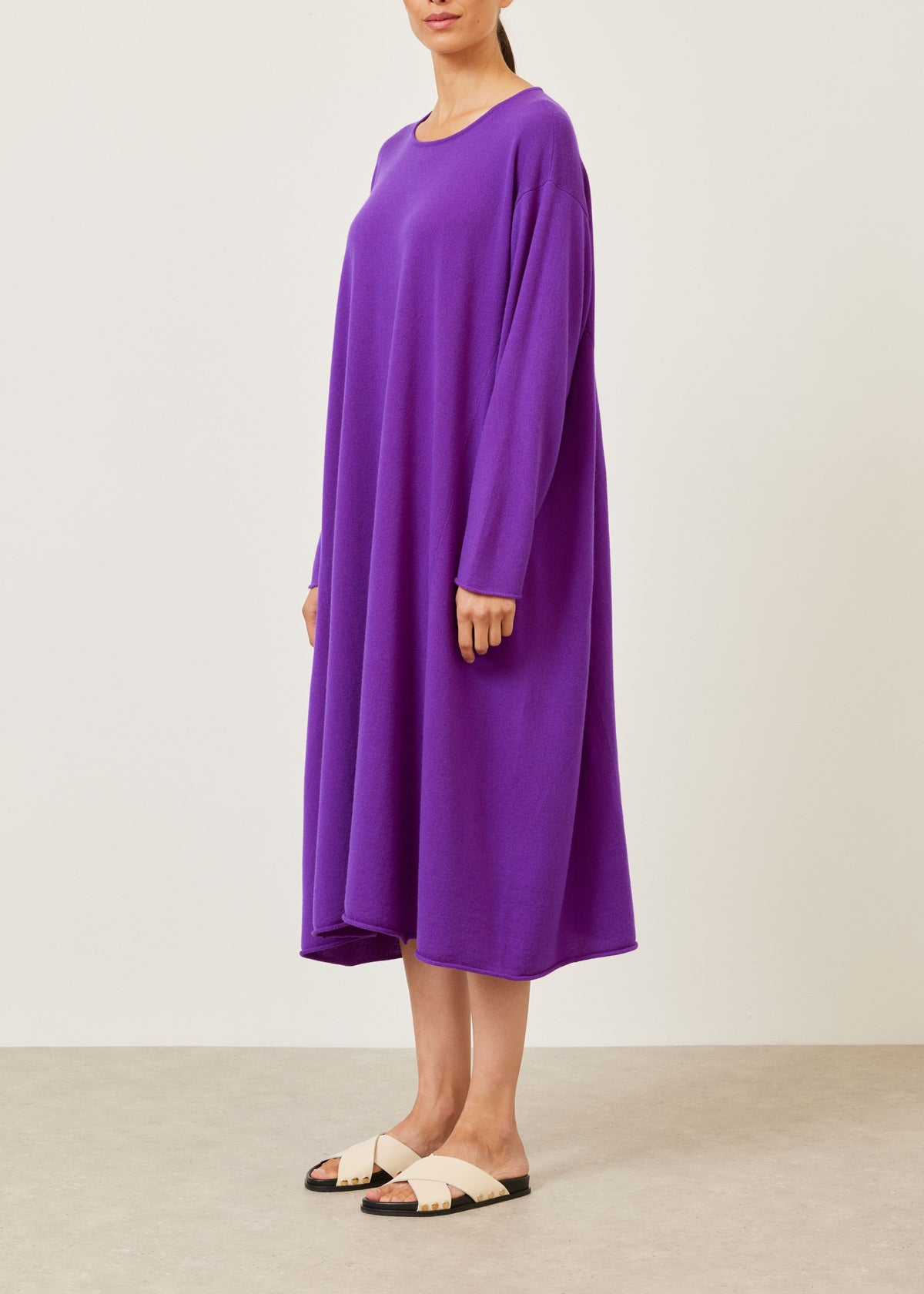 cashmere side panelled a-line bateau neck knit dress