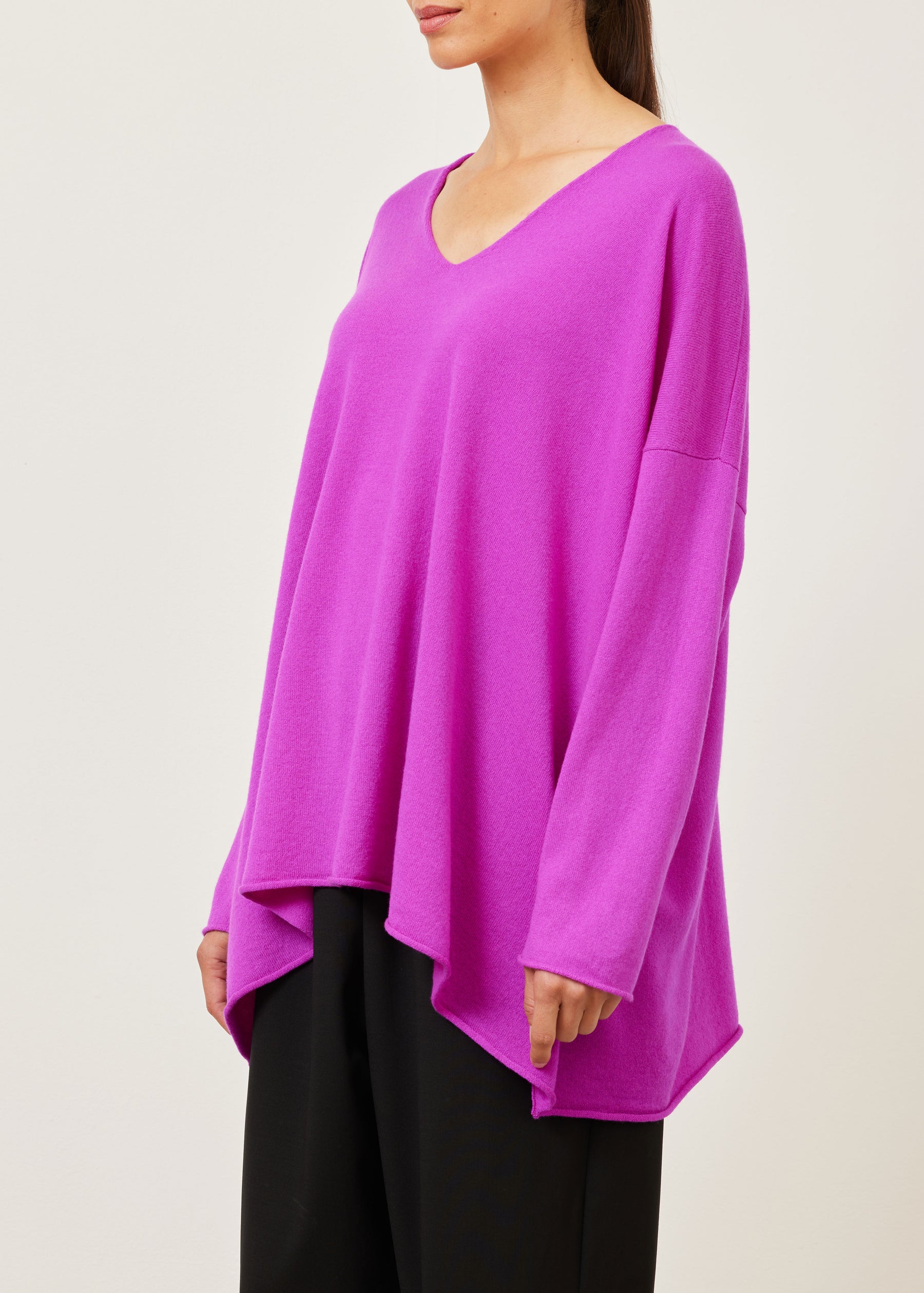 cashmere a-line v-neck sweater - long