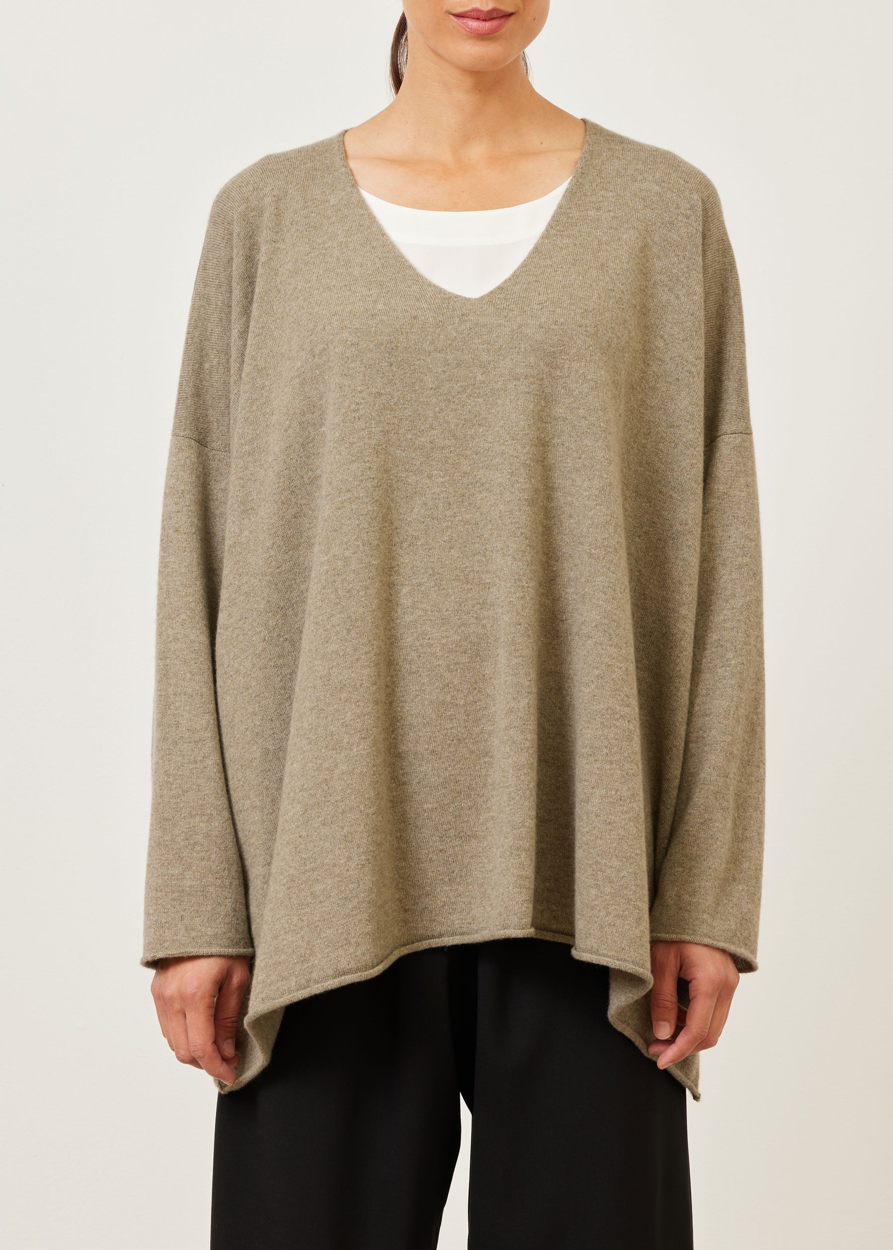 cashmere a-line v-neck sweater - long