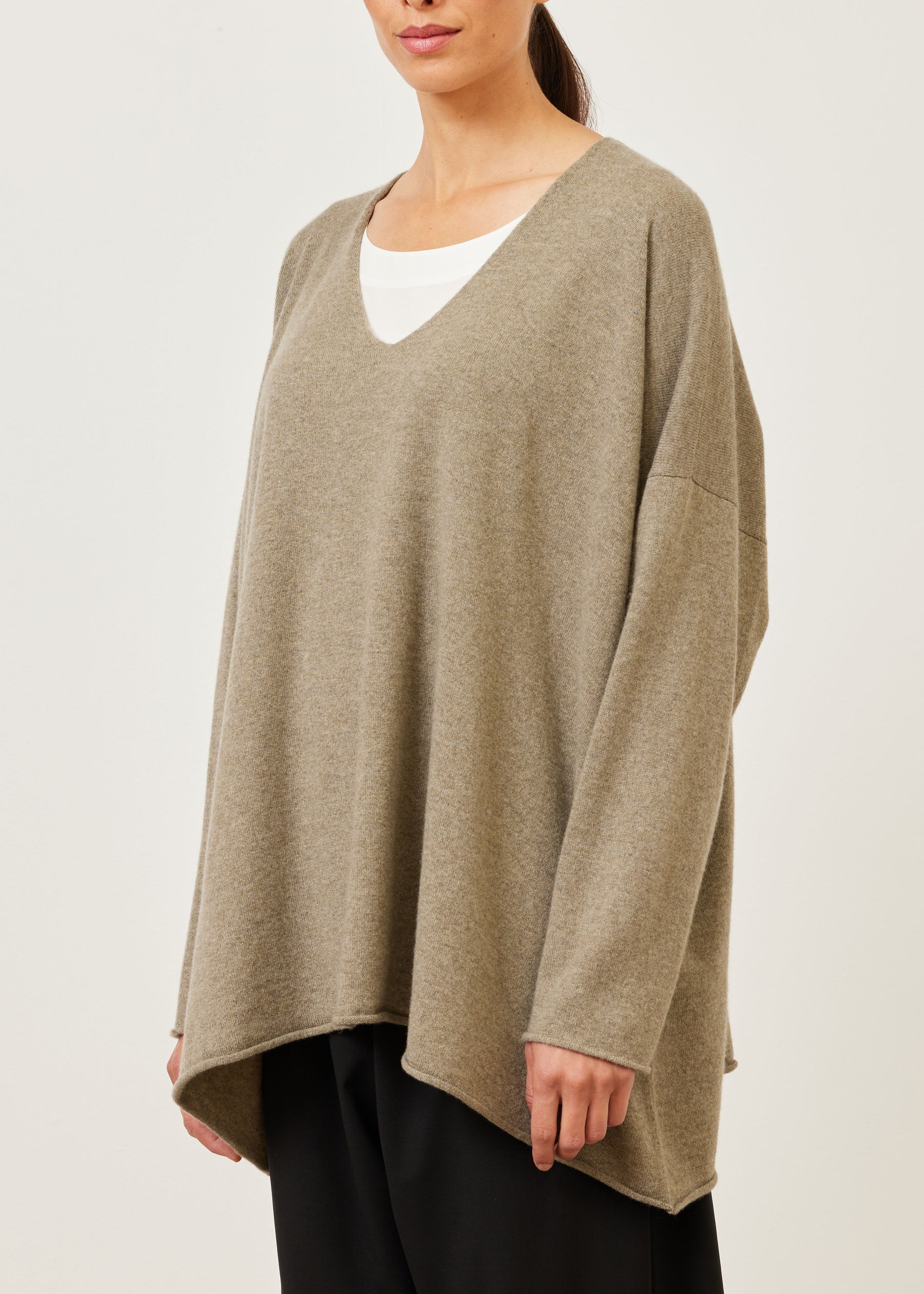 cashmere a-line v-neck sweater - long