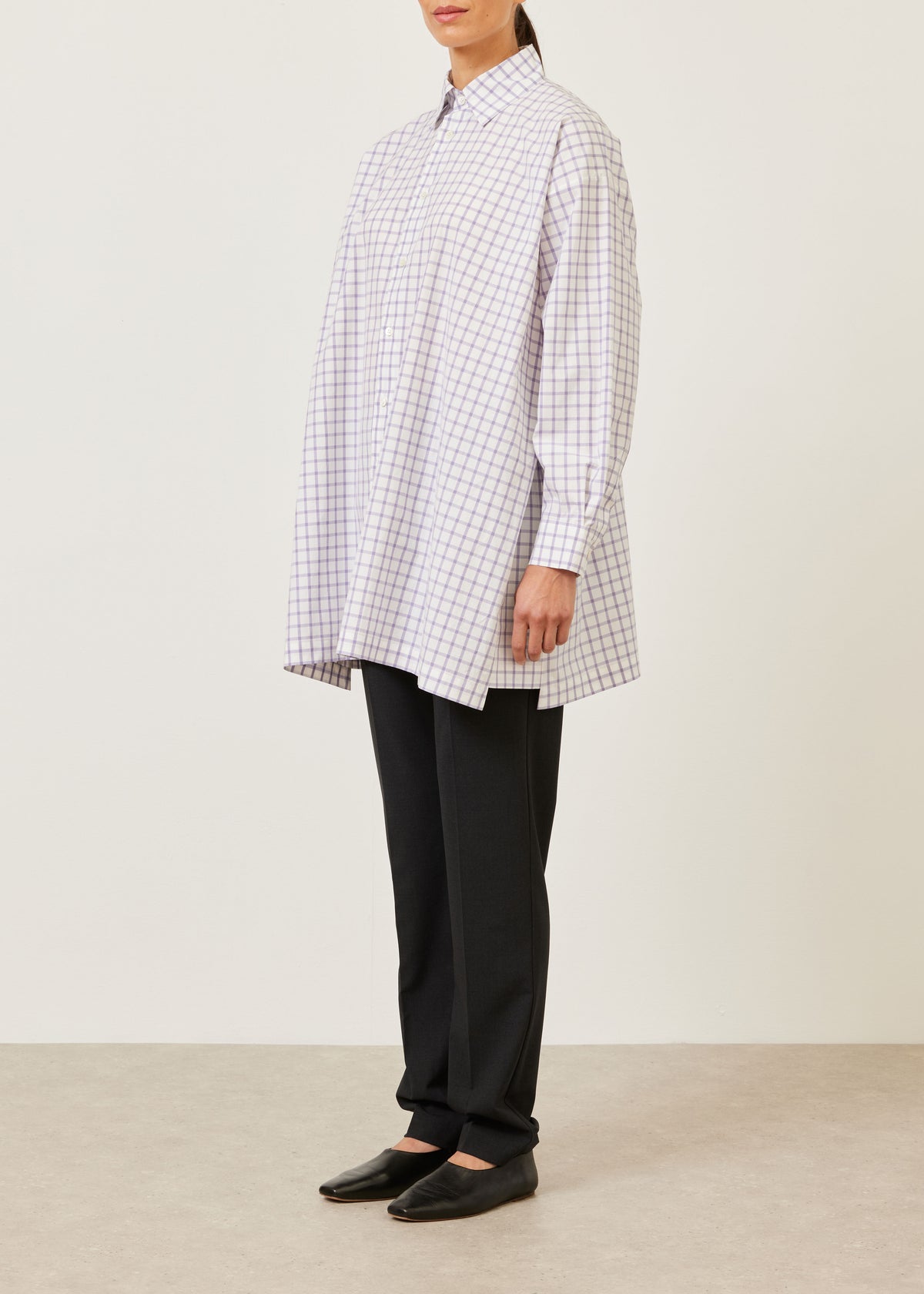 cotton slim a-line shirt with collar and stepped insert - long plus