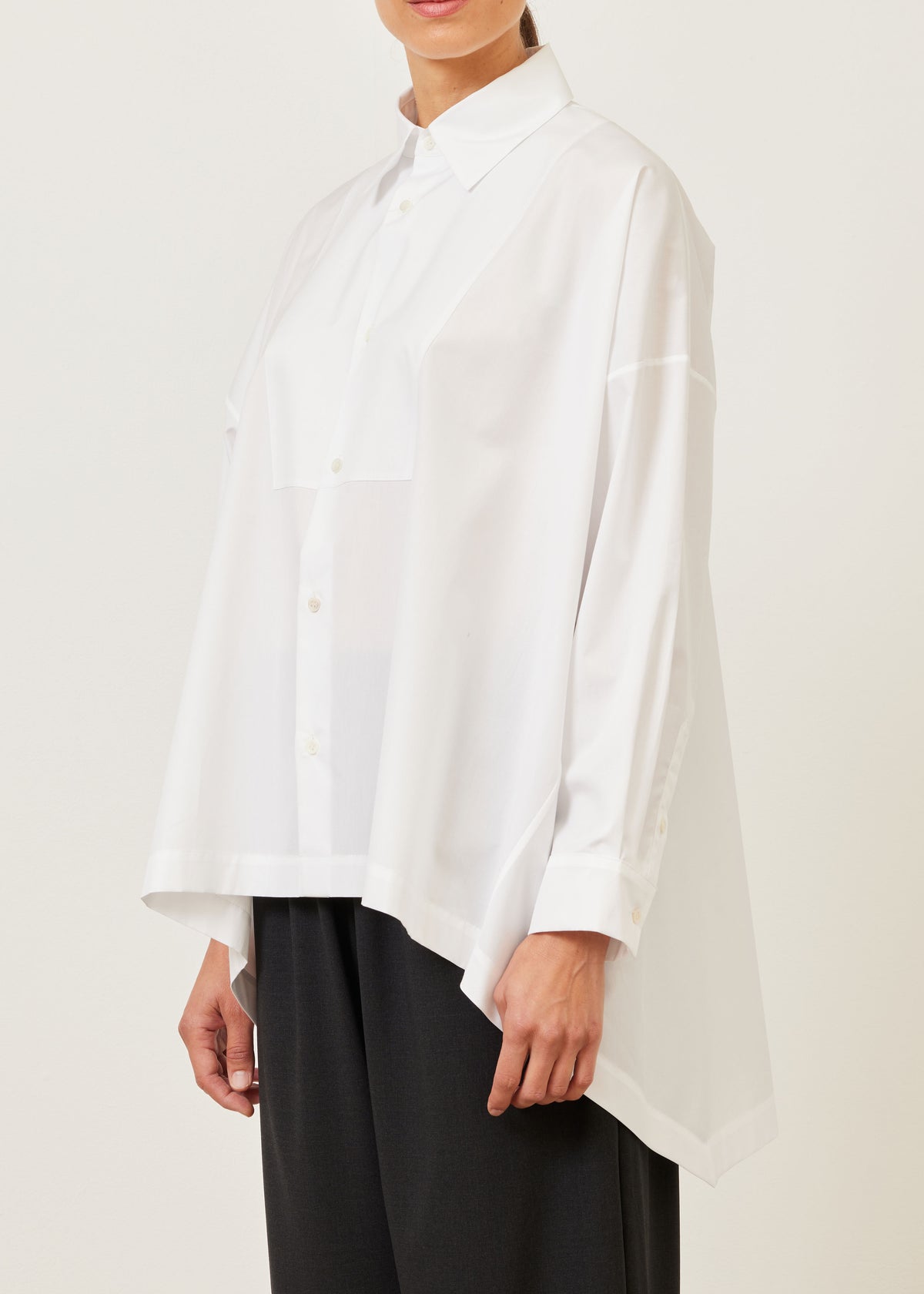 cotton smaller front larger back shirt with collar and bib front - mid plus