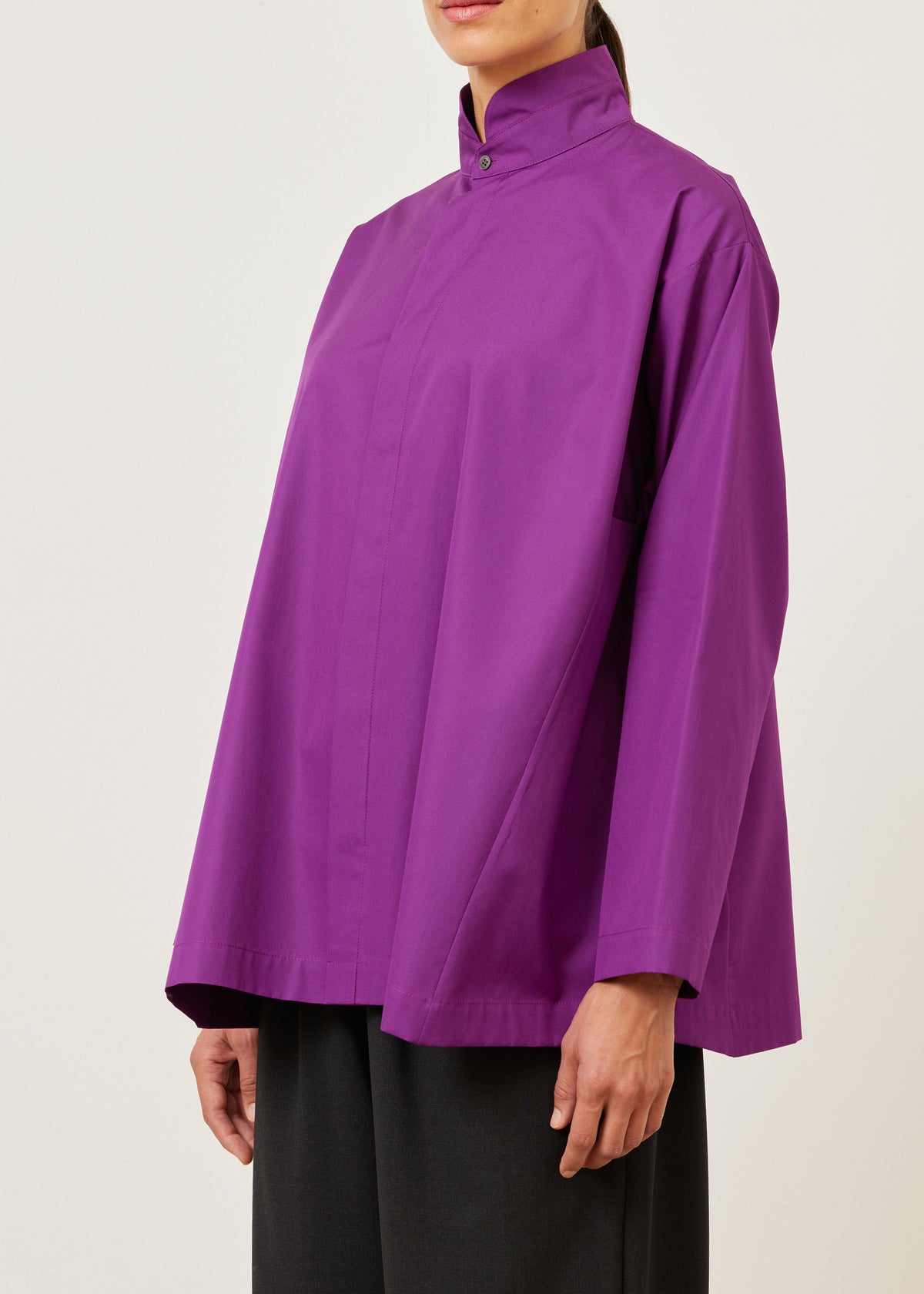 cotton side panelled shirt with double stand collar - long