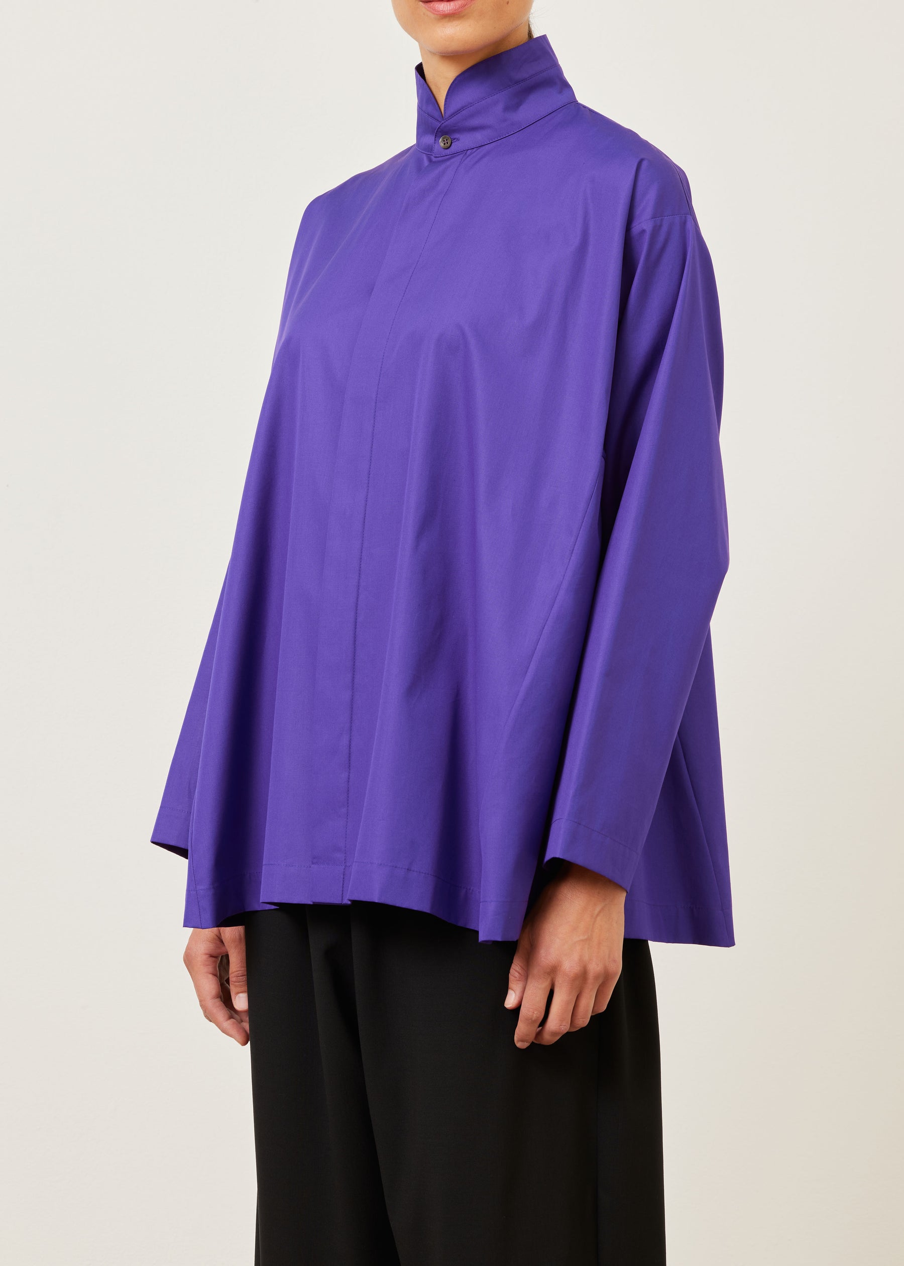 cotton side panelled shirt with double stand collar - long