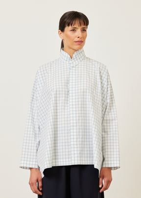 cotton wide longer back double stand collar shirt - mid plus