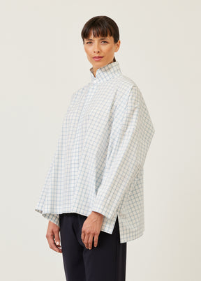 cotton wide longer back double stand collar shirt - mid plus