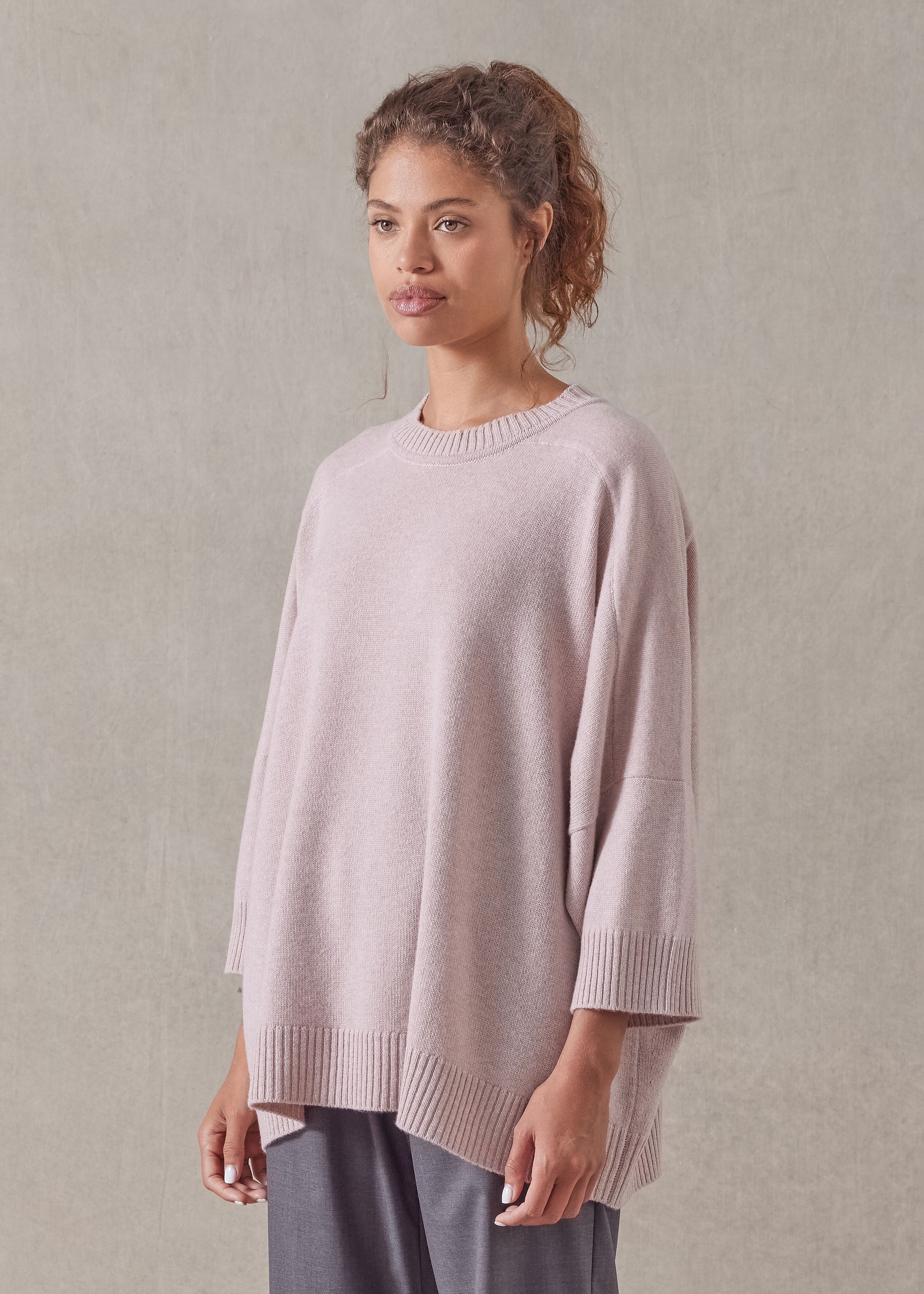 cashmere sloped shoulder round neck - long