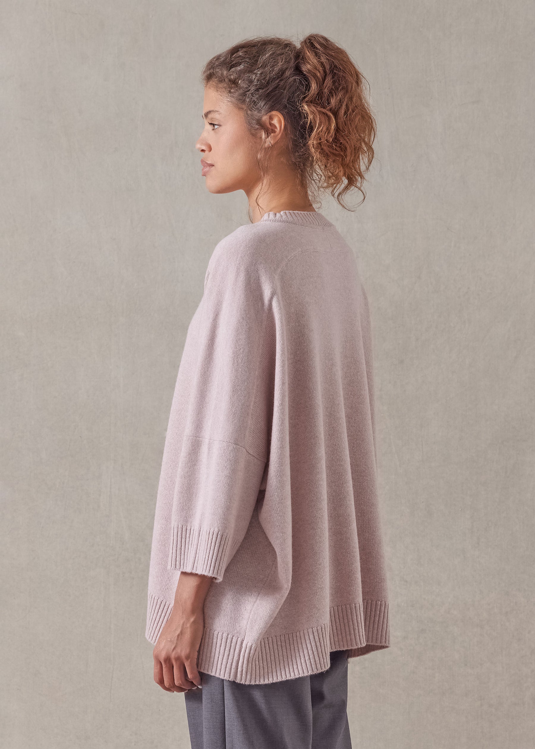 cashmere sloped shoulder round neck - long