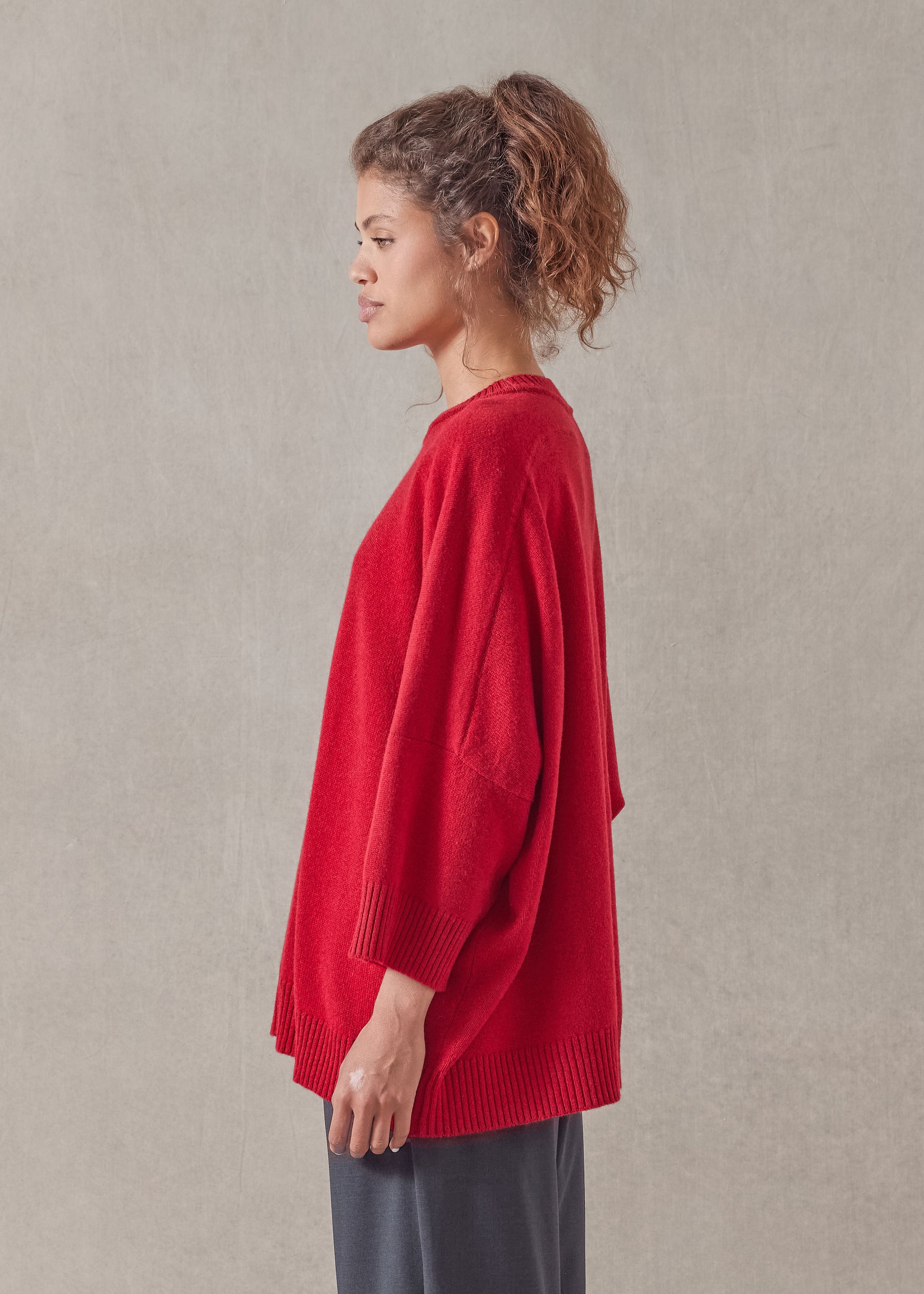 cashmere sloped shoulder round neck - long