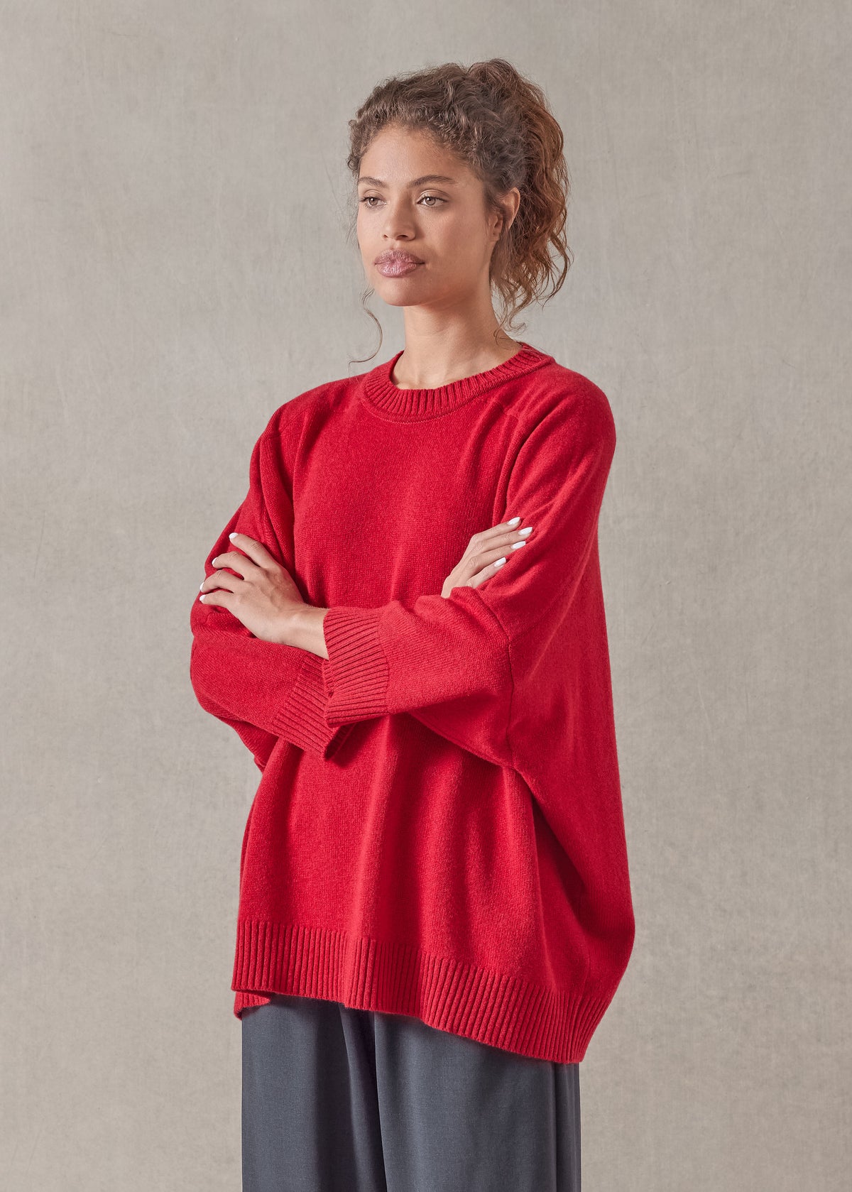 cashmere sloped shoulder round neck - long