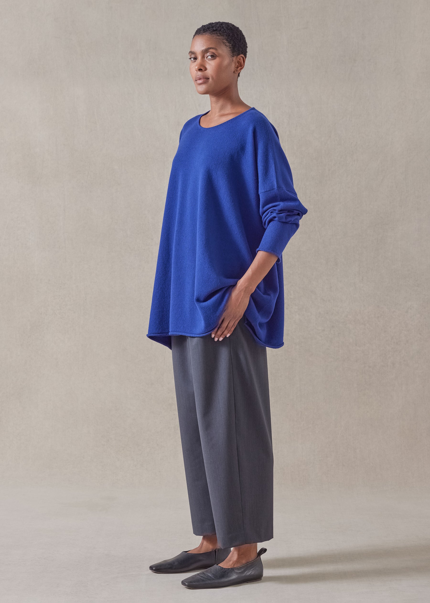 cashmere a-line bateau neck sweater - long