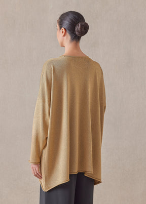 metallicised mix a-line bateau neck knitted sweater - long