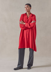 silk wide a-line collarless shirt - very long with slits