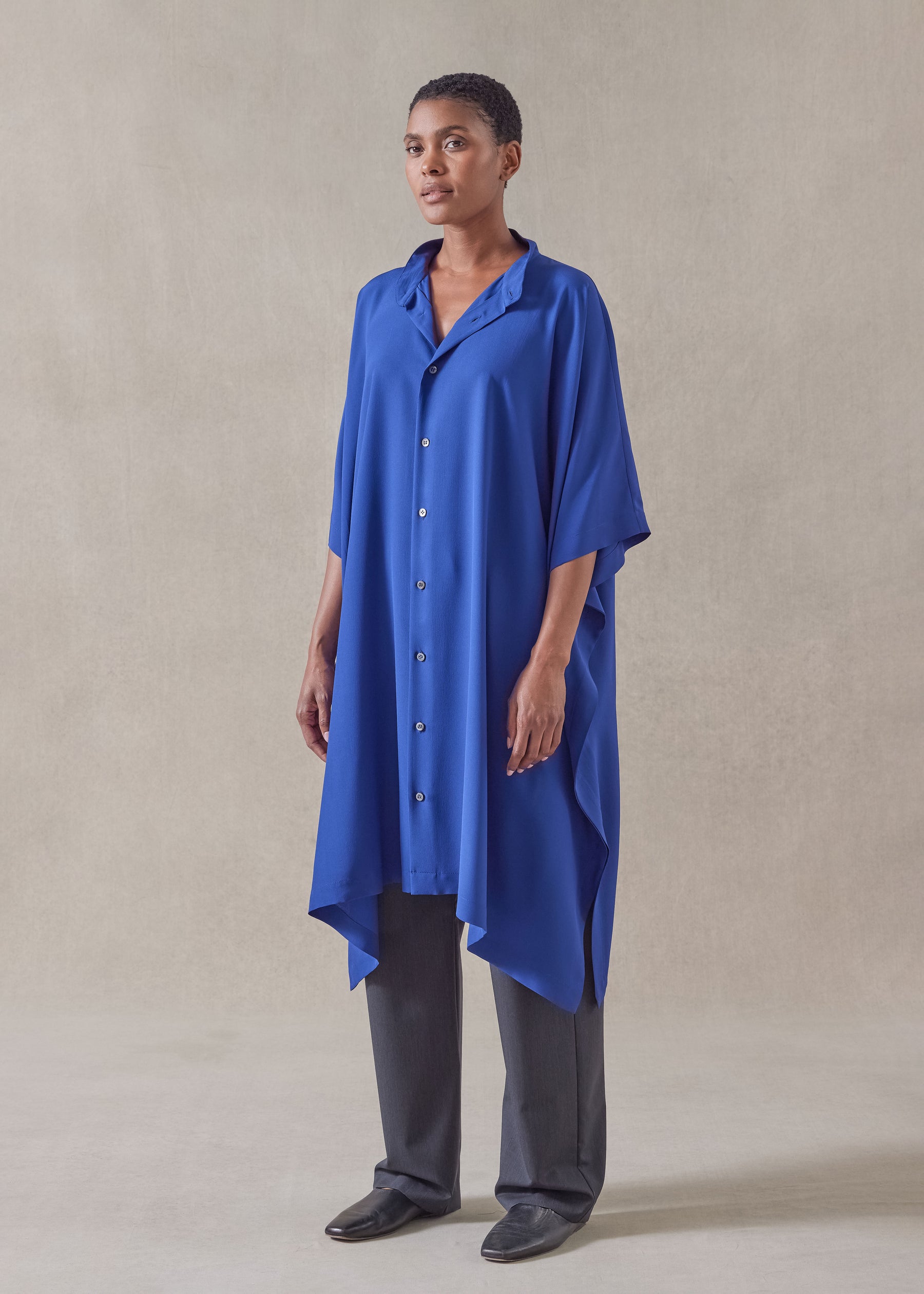 silk collarless kaftan shirt - very long