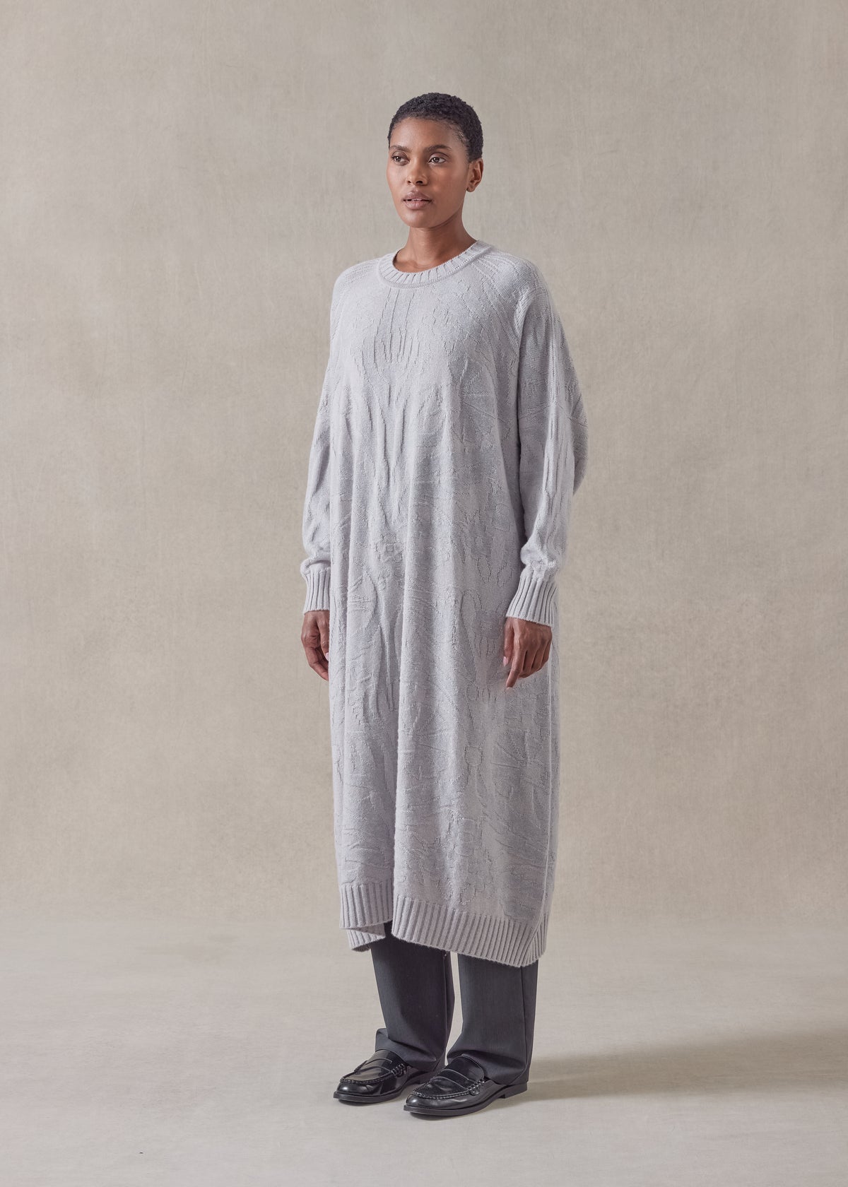 cashmere wide a-line round neck dress