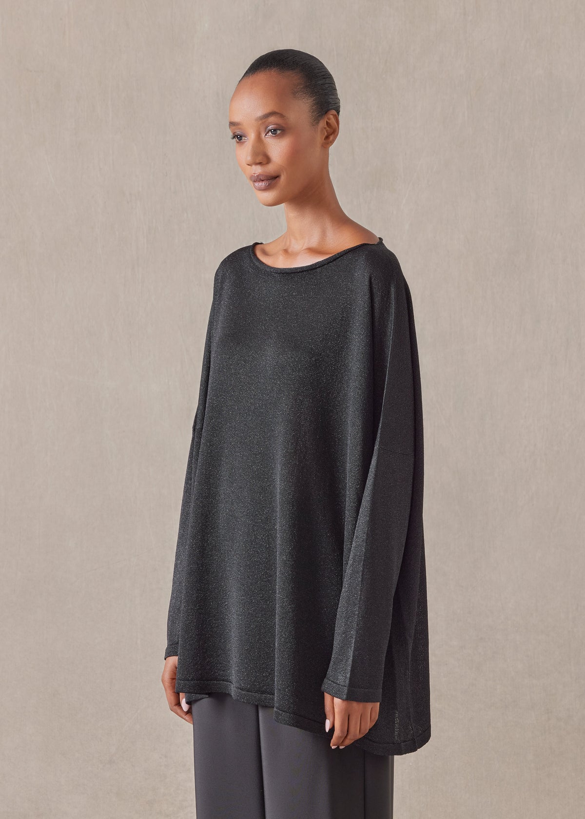 metallicised mix slim sleeve slash neck knitted sweater - mid plus