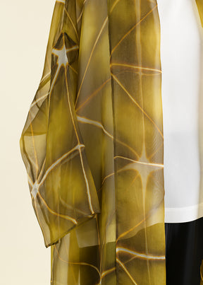 silk 3/4 sleeve wide a-line scrunch shawl collar jacket - very long