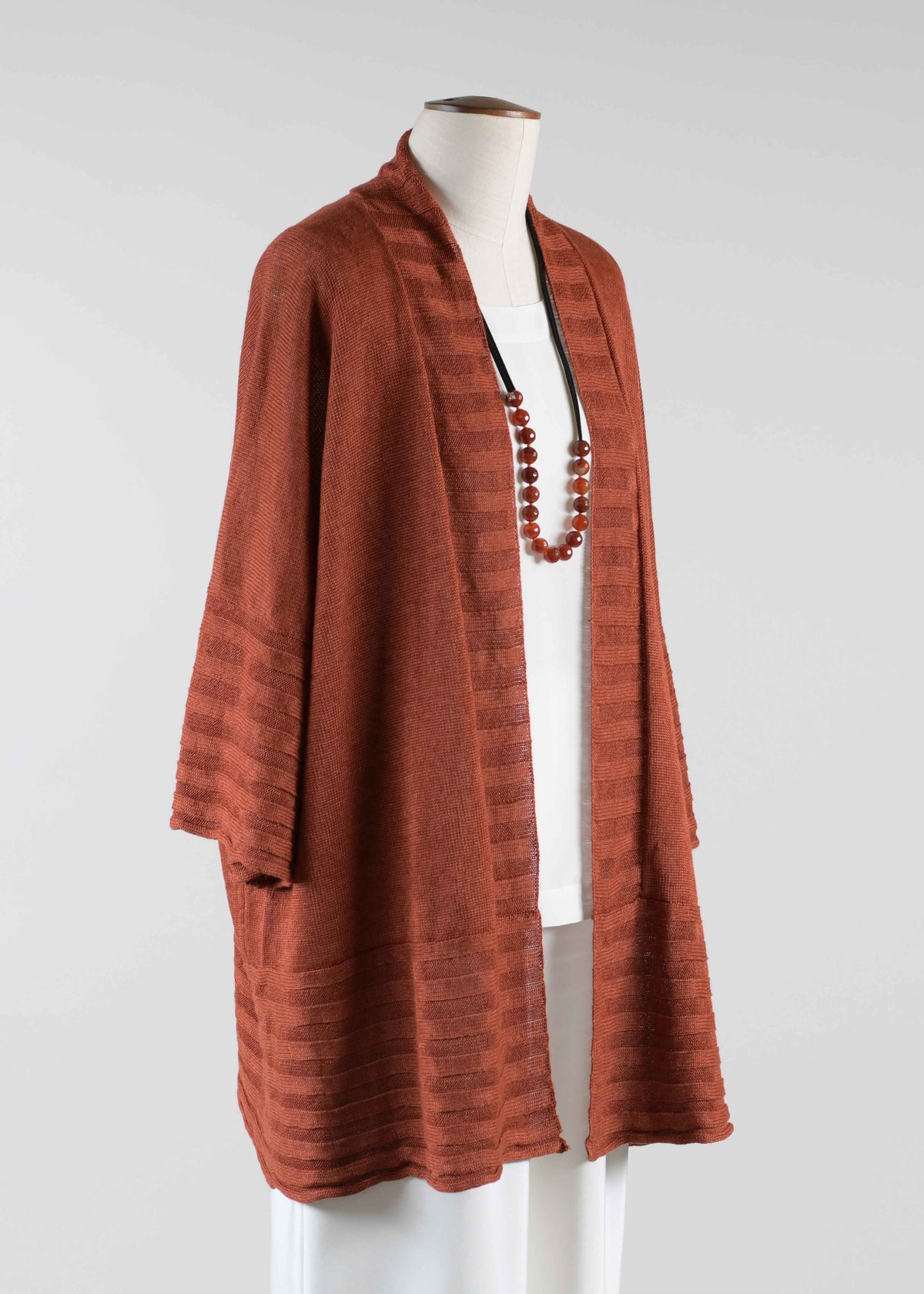 linen poncho cardigan oversized rib detail - long