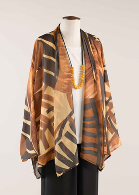 silk wide a-line scrunch shawl collar jacket - long