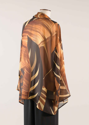 silk wide a-line scrunch shawl collar jacket - long