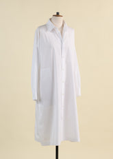 cotton slim a-line long sleeve dress with collar and step insert - 3/4length