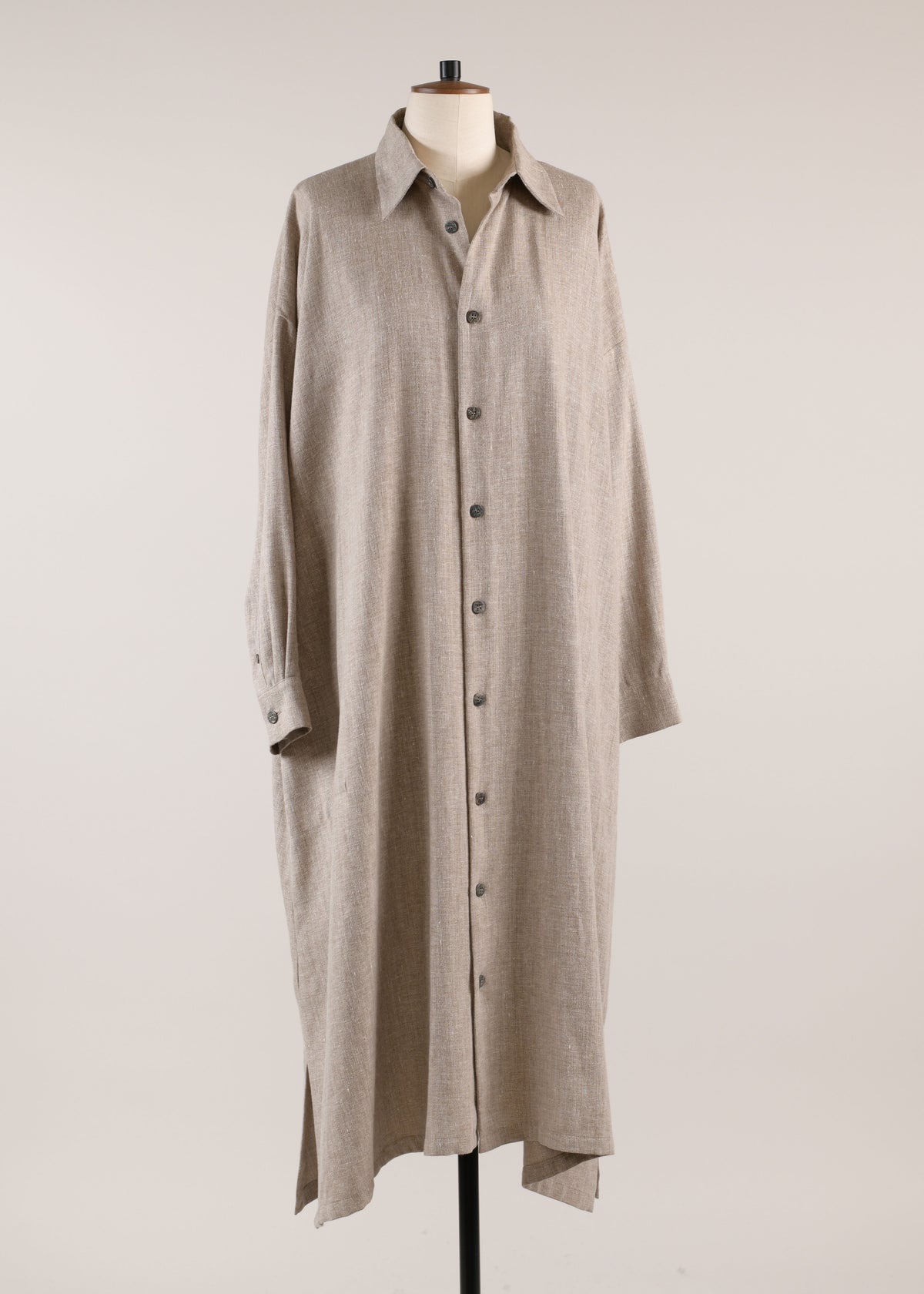 linen mix wide a-line shirt dress with collar