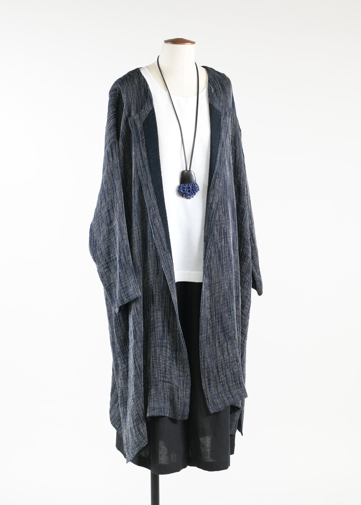 linen mix 3/4 sleeve wide a-line round neck coat - very long