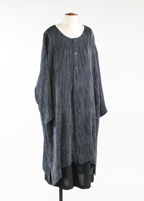 linen mix 3/4 sleeve wide a-line round neck coat - very long