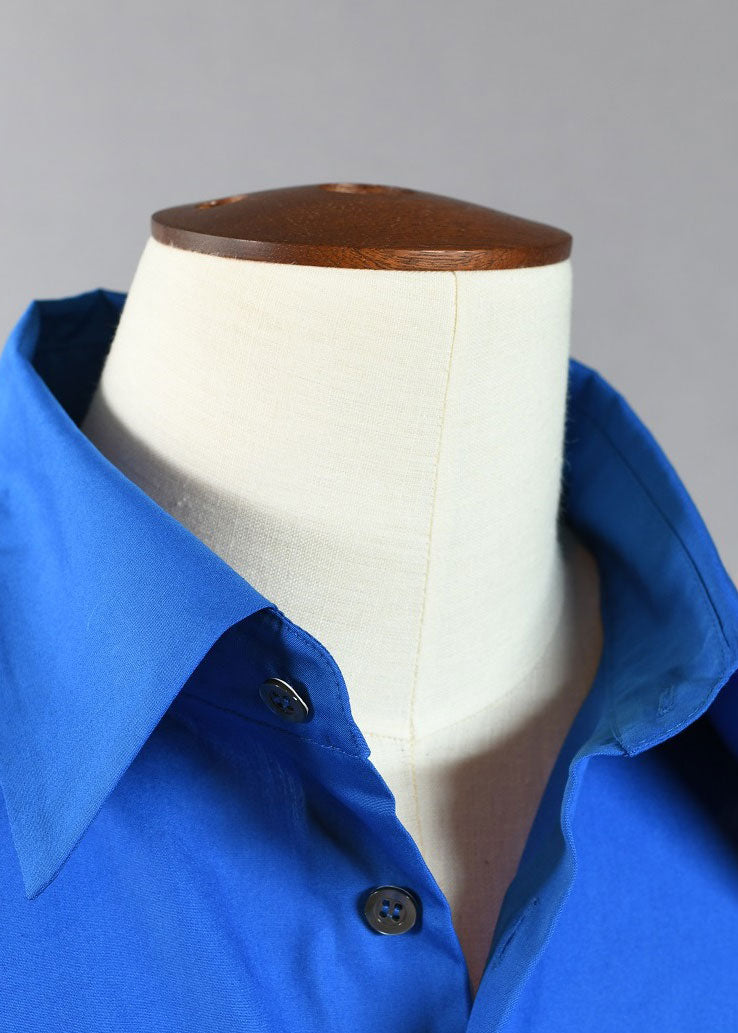 cotton wide a-line back pleat shirt with collar - long plus