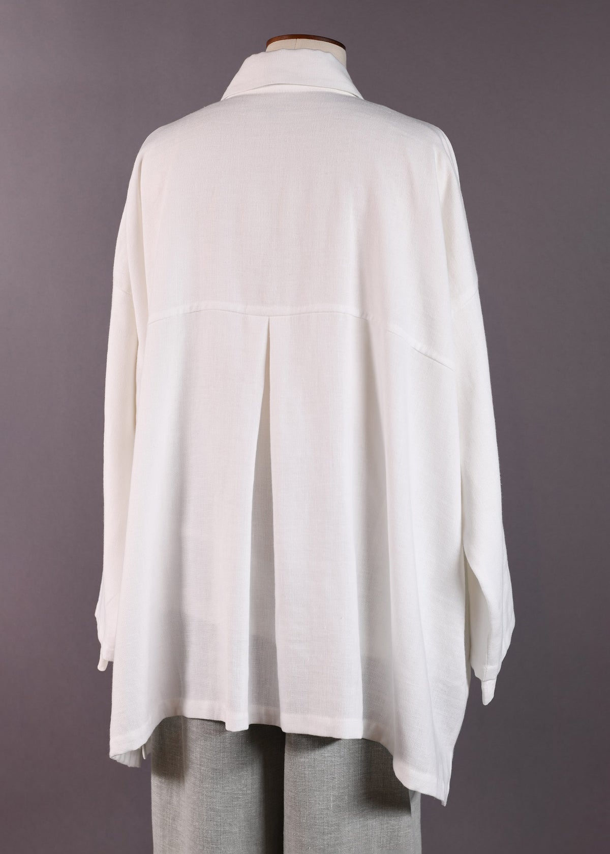 linen wide a-line back pleat jacket with collar - long