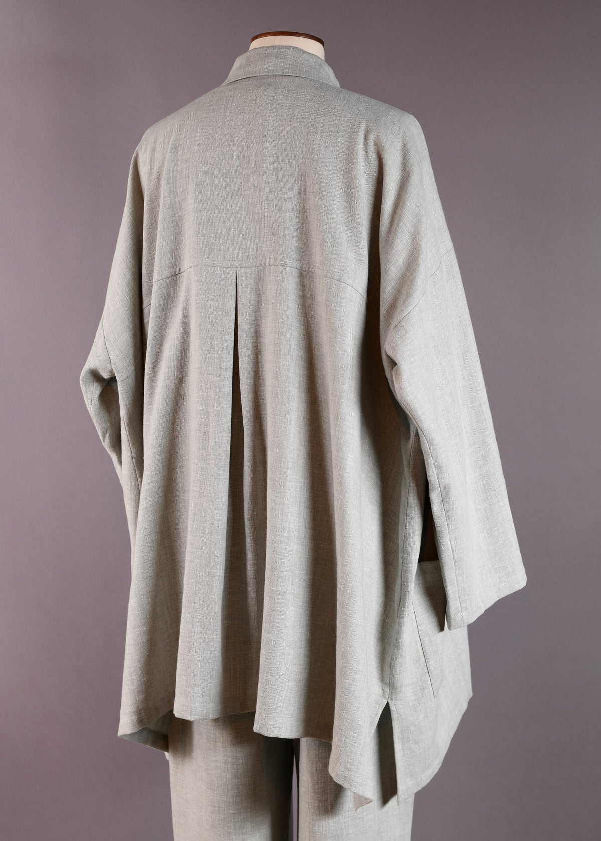 linen mix wide a-line back pleat jacket with collar - long plus