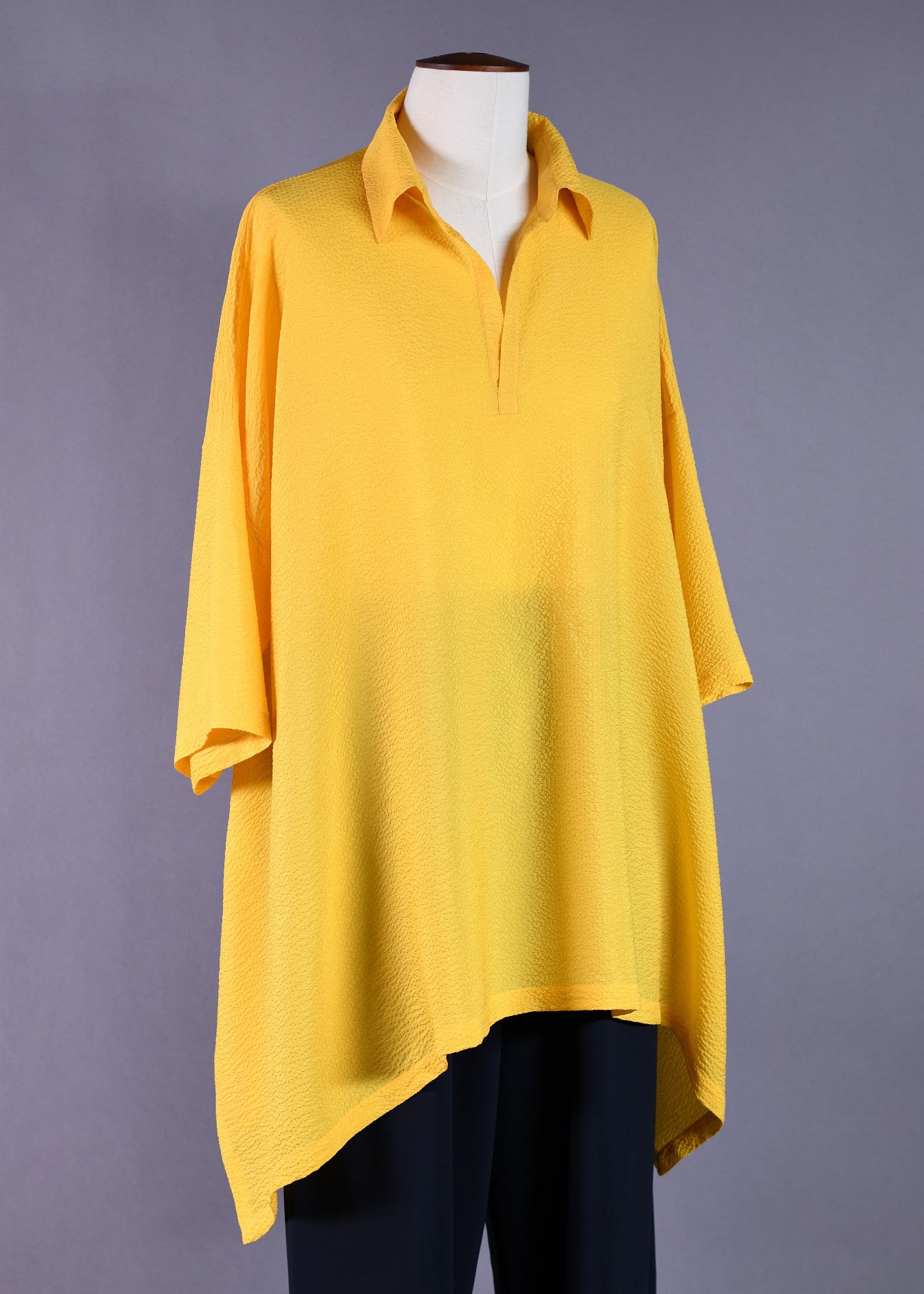 silk dps top with collar and front placket opening - long